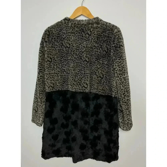 Fever colorblock Leopard Faux Fur Coat size M NWT - Picture 3 of 12